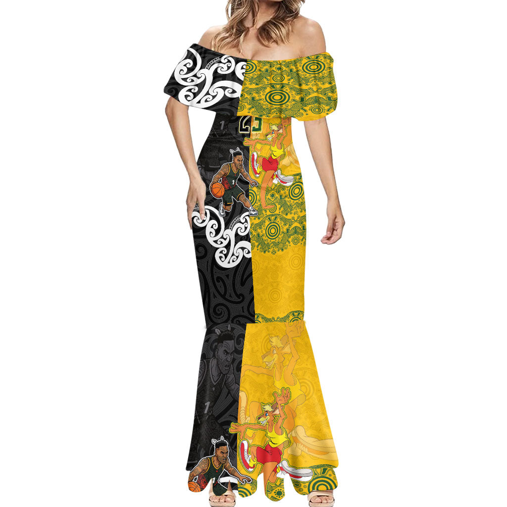 Aotearoa New Zealand And Australia Basketball Custom Mermaid Dress Maori Tribal Tattoo And Aboriginal Dot Art Heritage