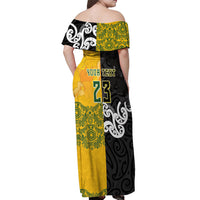 Aotearoa New Zealand And Australia Basketball Custom Off Shoulder Maxi Dress Maori Tribal Tattoo And Aboriginal Dot Art Heritage