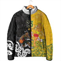 Aotearoa New Zealand And Australia Basketball Custom Padded Jacket Maori Tribal Tattoo And Aboriginal Dot Art Heritage