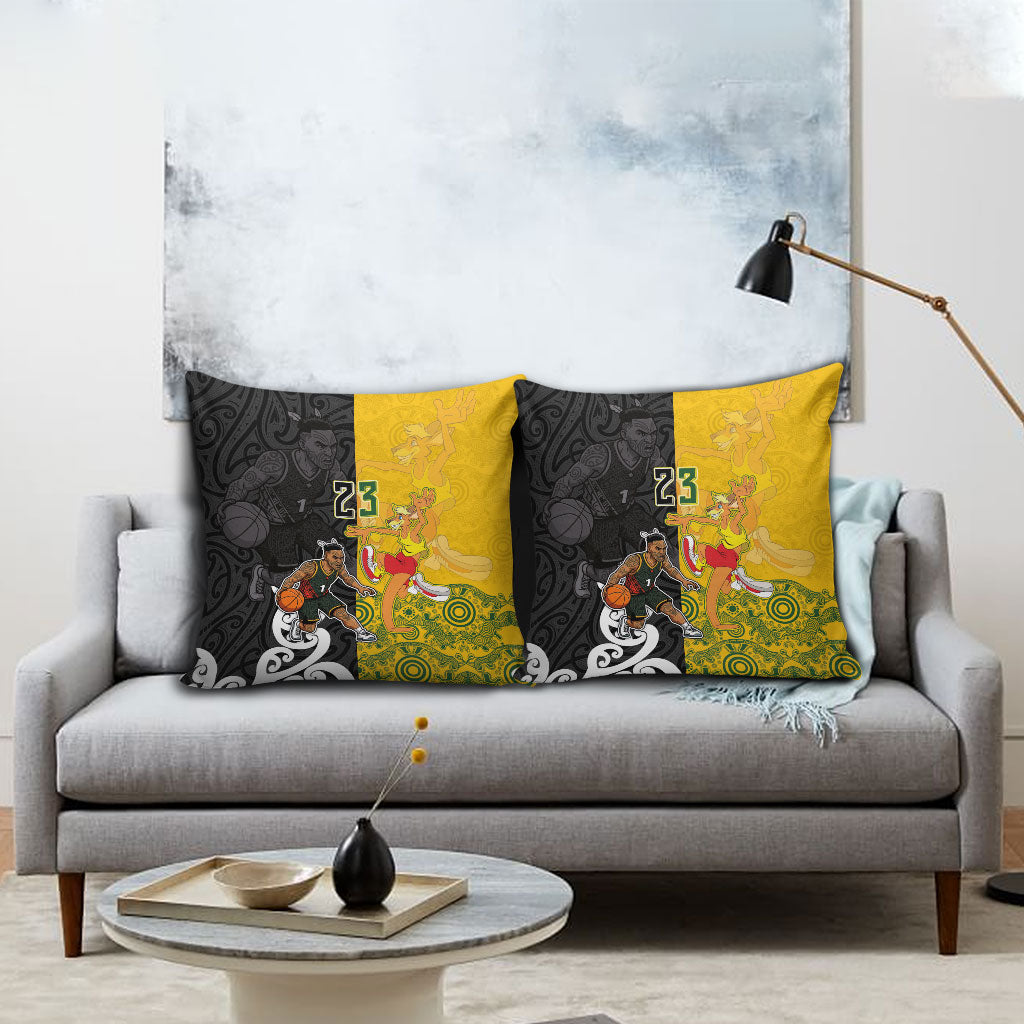Aotearoa New Zealand And Australia Basketball Custom Pillow Cover Maori Tribal Tattoo And Aboriginal Dot Art Heritage
