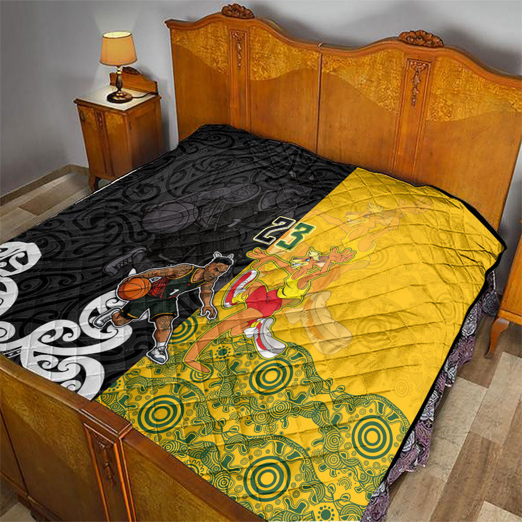 Aotearoa New Zealand And Australia Basketball Custom Quilt Maori Tribal Tattoo And Aboriginal Dot Art Heritage