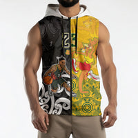 Aotearoa New Zealand And Australia Basketball Custom Sleeveless Zip Hoodie Maori Tribal Tattoo And Aboriginal Dot Art Heritage