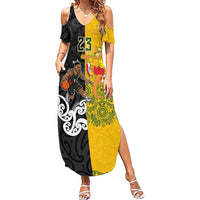 Aotearoa New Zealand And Australia Basketball Custom Summer Maxi Dress Maori Tribal Tattoo And Aboriginal Dot Art Heritage