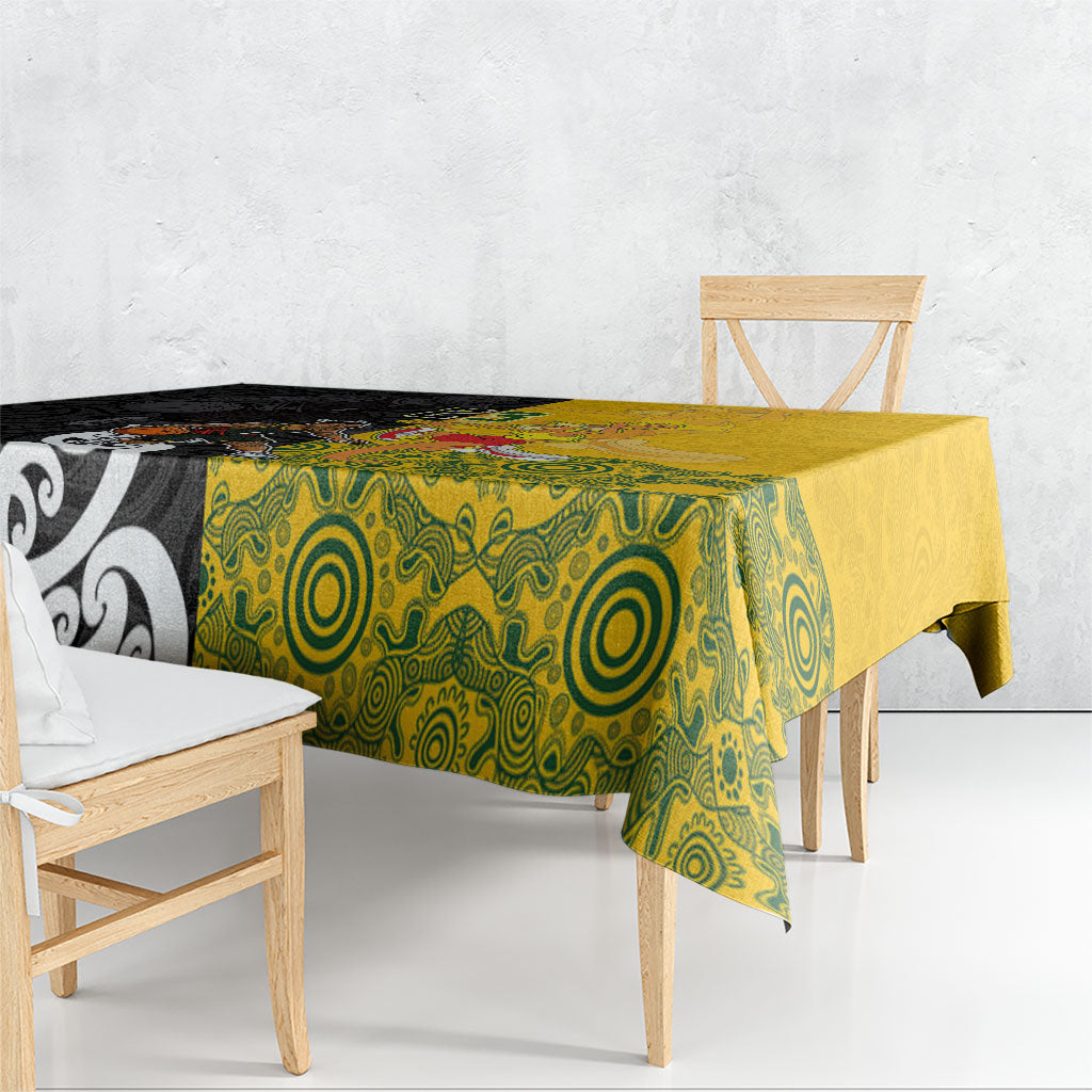 Aotearoa New Zealand And Australia Basketball Custom Tablecloth Maori Tribal Tattoo And Aboriginal Dot Art Heritage