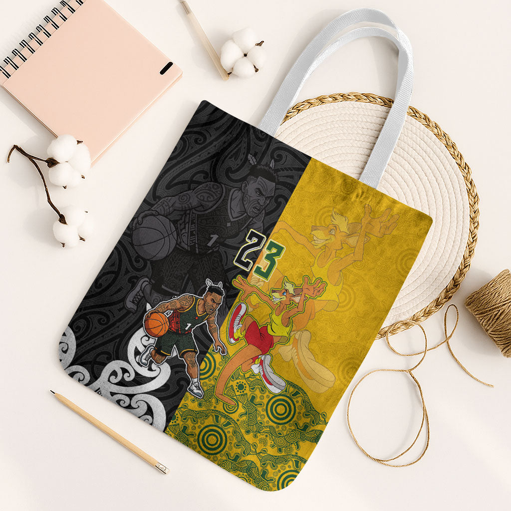 Aotearoa New Zealand And Australia Basketball Custom Tote Bag Maori Tribal Tattoo And Aboriginal Dot Art Heritage