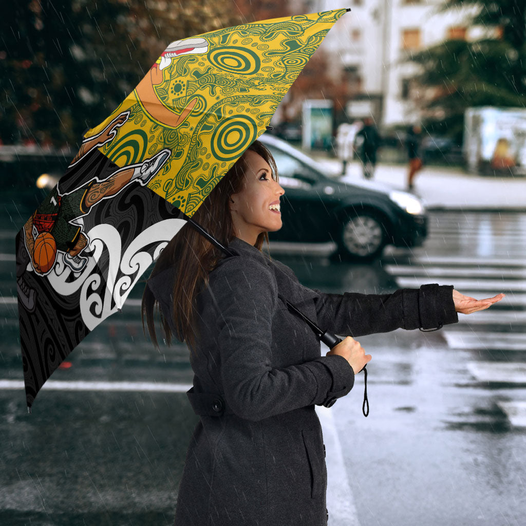 Aotearoa New Zealand And Australia Basketball Custom Umbrella Maori Tribal Tattoo And Aboriginal Dot Art Heritage