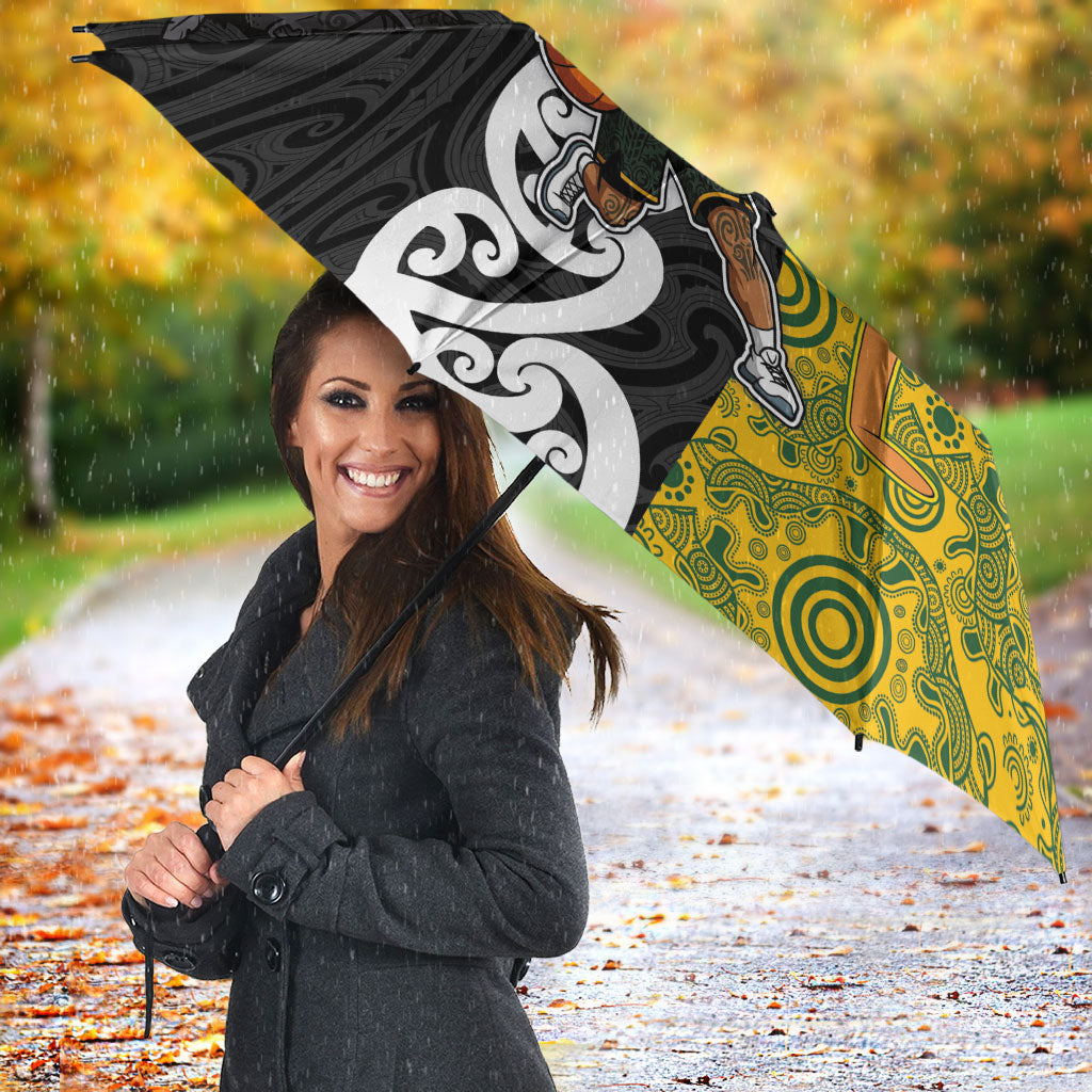 Aotearoa New Zealand And Australia Basketball Custom Umbrella Maori Tribal Tattoo And Aboriginal Dot Art Heritage