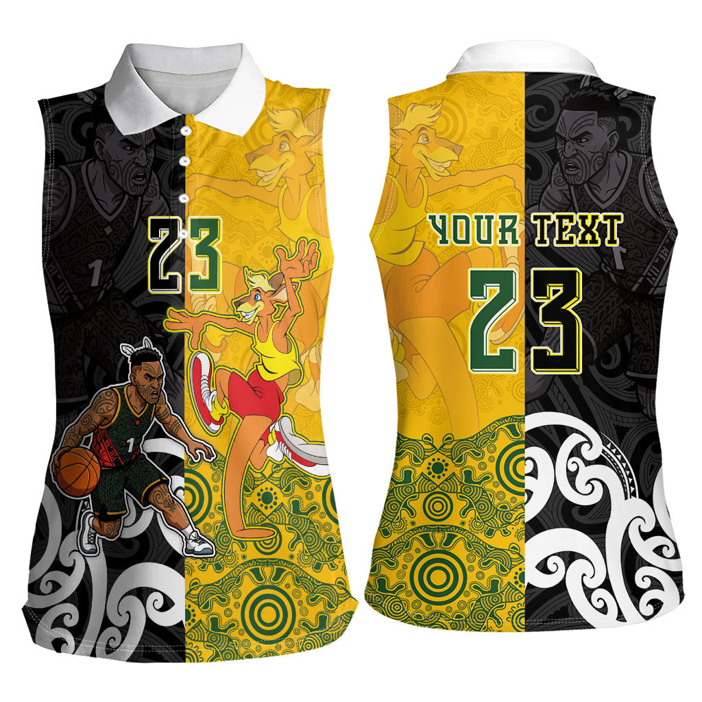 Aotearoa New Zealand And Australia Basketball Custom Women Sleeveless Polo Shirt Maori Tribal Tattoo And Aboriginal Dot Art Heritage