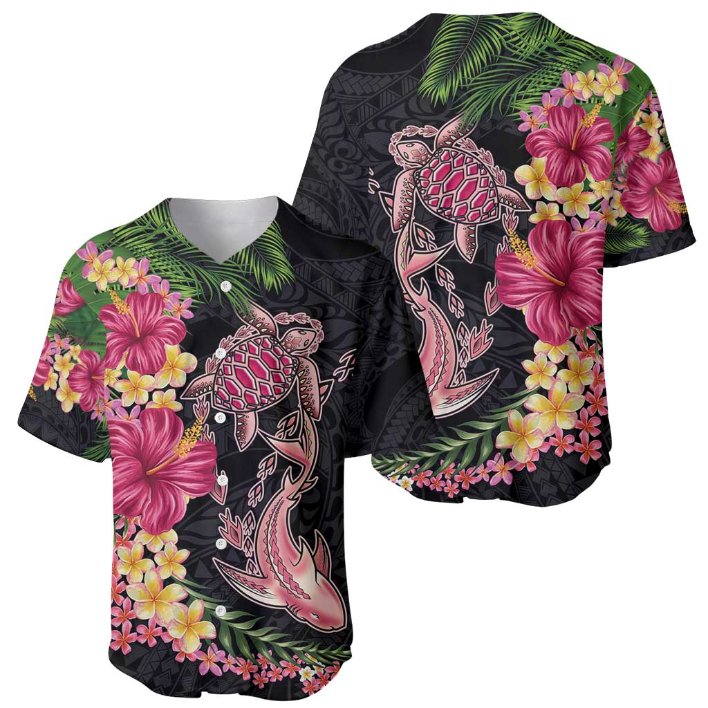 Hawaiian Tropical Plants Turtle and Shark Baseball Jersey Polynesian Art Tattoo