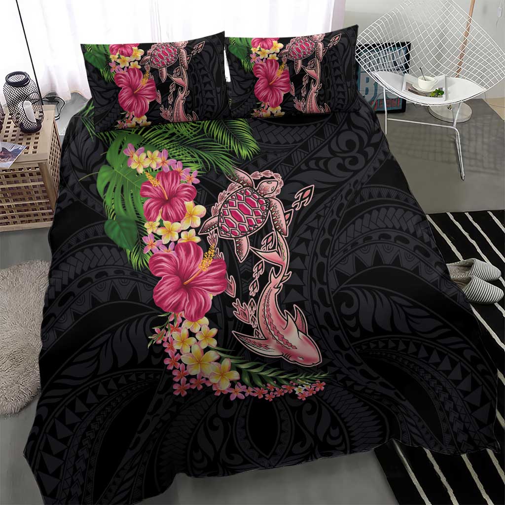 Hawaiian Tropical Plants Turtle and Shark Bedding Set Polynesian Art Tattoo LT03 - Polynesian Pride