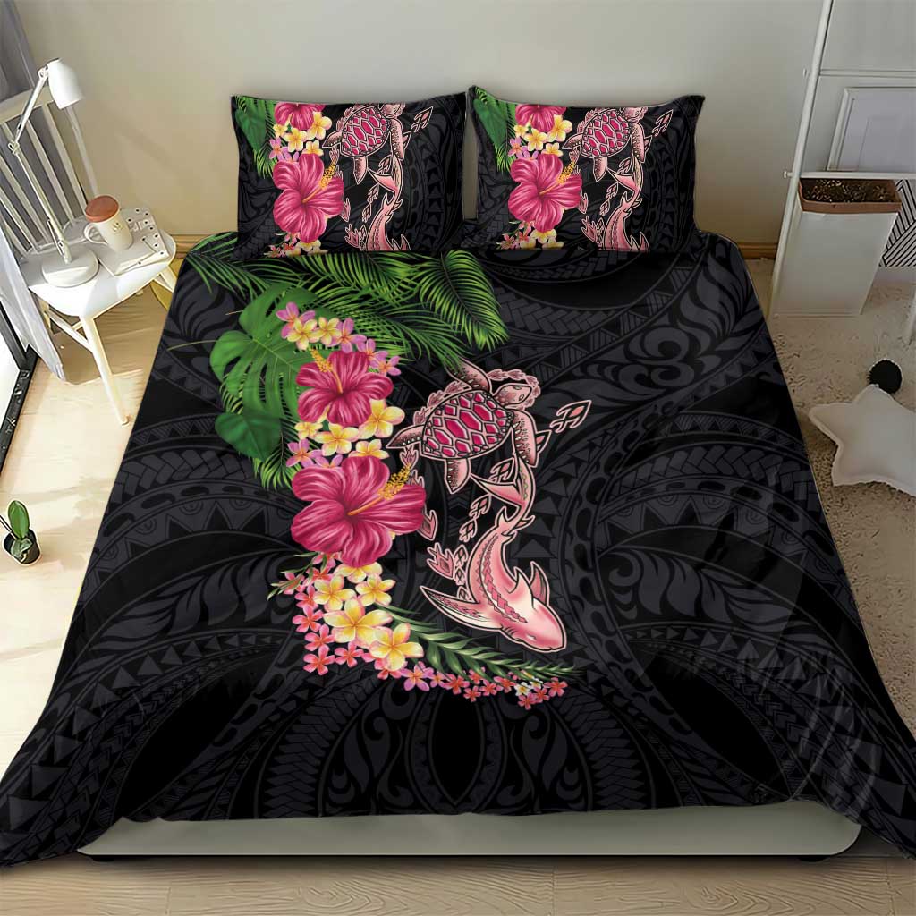 Hawaiian Tropical Plants Turtle and Shark Bedding Set Polynesian Art Tattoo LT03 - Polynesian Pride
