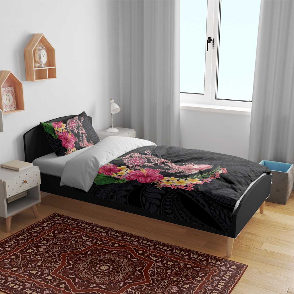 Hawaiian Tropical Plants Turtle and Shark Bedding Set Polynesian Art Tattoo LT03 - Polynesian Pride