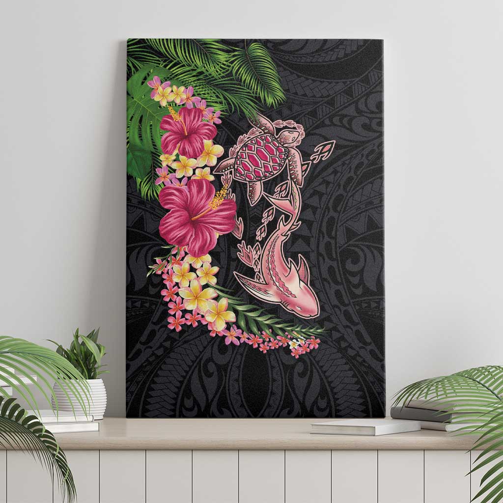 Hawaiian Tropical Plants Turtle and Shark Canvas Wall Art Polynesian Art Tattoo