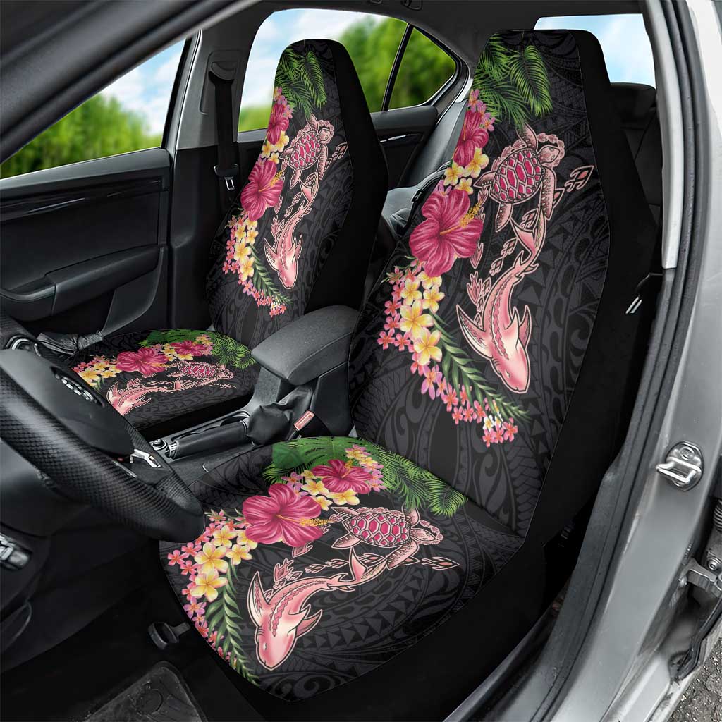 Hawaiian Tropical Plants Turtle and Shark Car Seat Cover Polynesian Art Tattoo