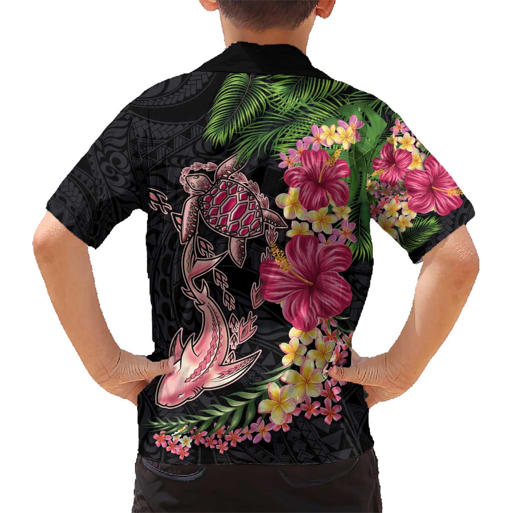 Hawaiian Tropical Plants Turtle and Shark Family Matching Short Sleeve Bodycon Dress and Hawaiian Shirt Polynesian Art Tattoo