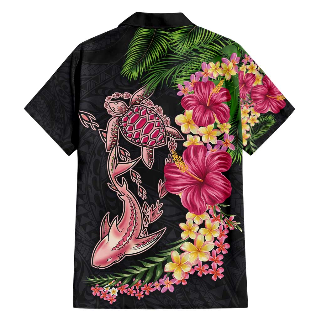 Hawaiian Tropical Plants Turtle and Shark Family Matching Short Sleeve Bodycon Dress and Hawaiian Shirt Polynesian Art Tattoo