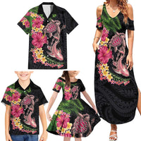 Hawaiian Tropical Plants Turtle and Shark Family Matching Summer Maxi Dress and Hawaiian Shirt Polynesian Art Tattoo