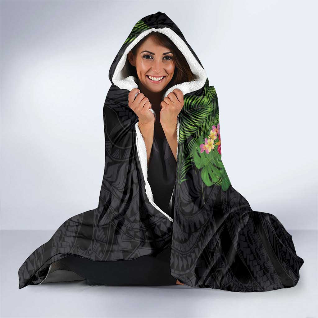 Hawaiian Tropical Plants Turtle and Shark Hooded Blanket Polynesian Art Tattoo LT03 - Polynesian Pride