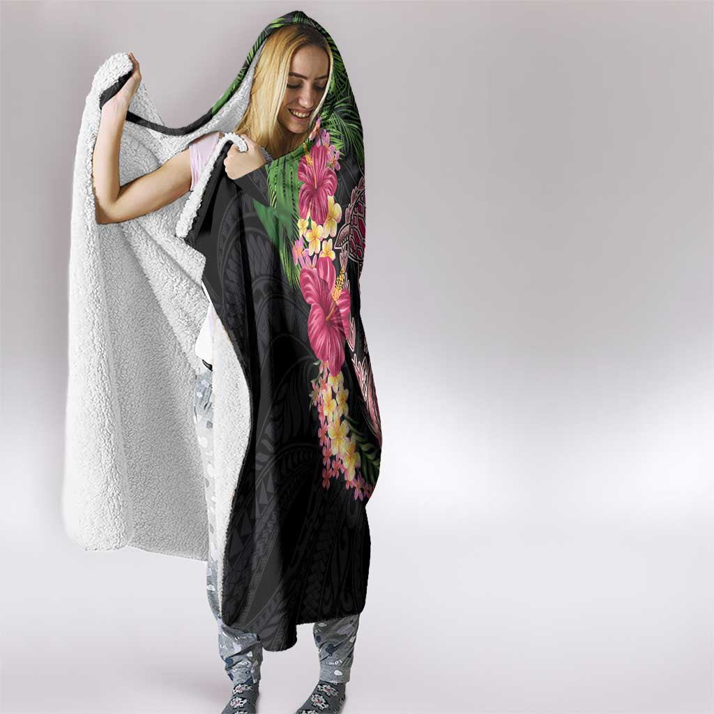 Hawaiian Tropical Plants Turtle and Shark Hooded Blanket Polynesian Art Tattoo LT03 - Polynesian Pride
