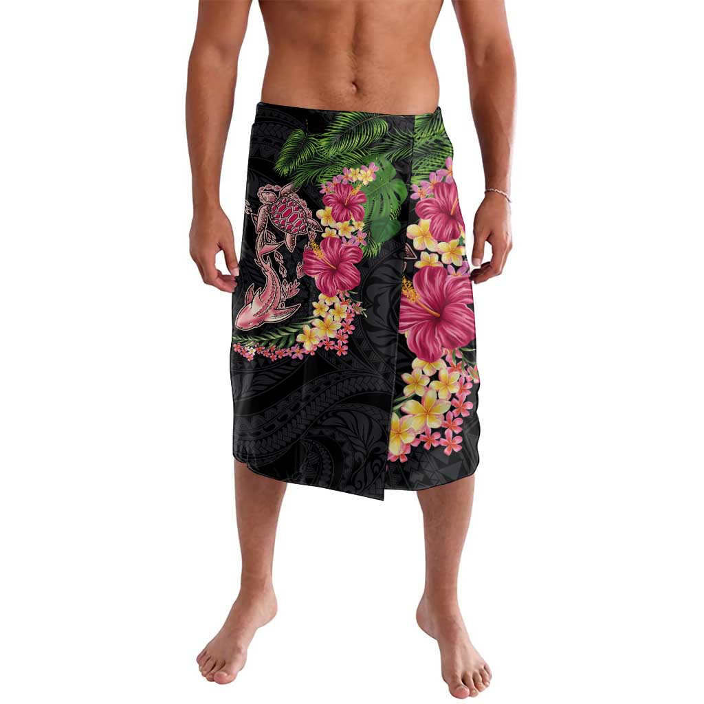 Hawaiian Tropical Plants Turtle and Shark Lavalava Polynesian Art Tattoo LT03 Black - Polynesian Pride