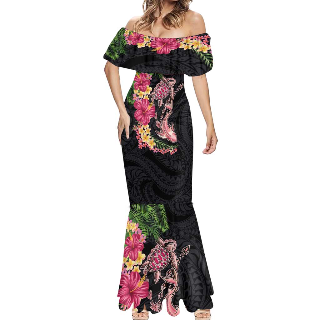Hawaiian Tropical Plants Turtle and Shark Mermaid Dress Polynesian Art Tattoo LT03 - Polynesian Pride