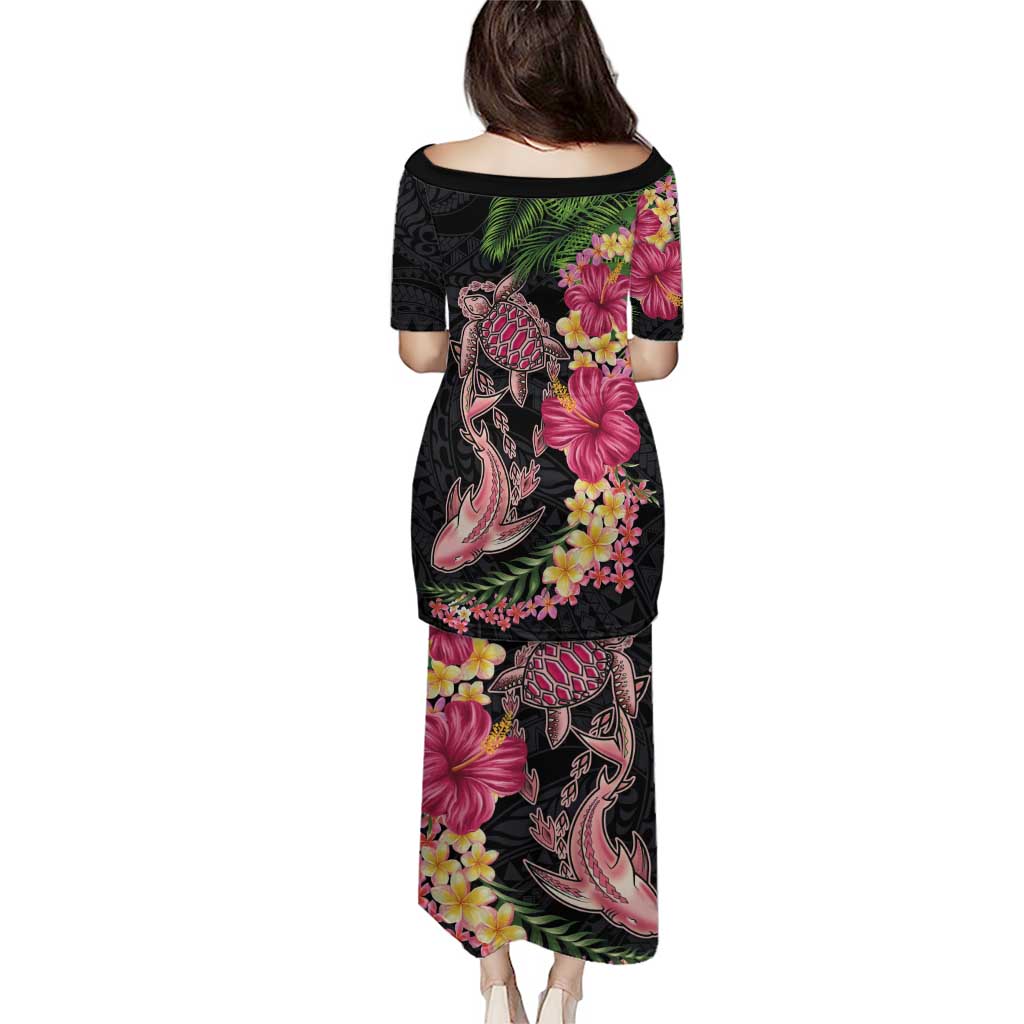 Hawaiian Tropical Plants Turtle and Shark Puletasi Polynesian Art Tattoo