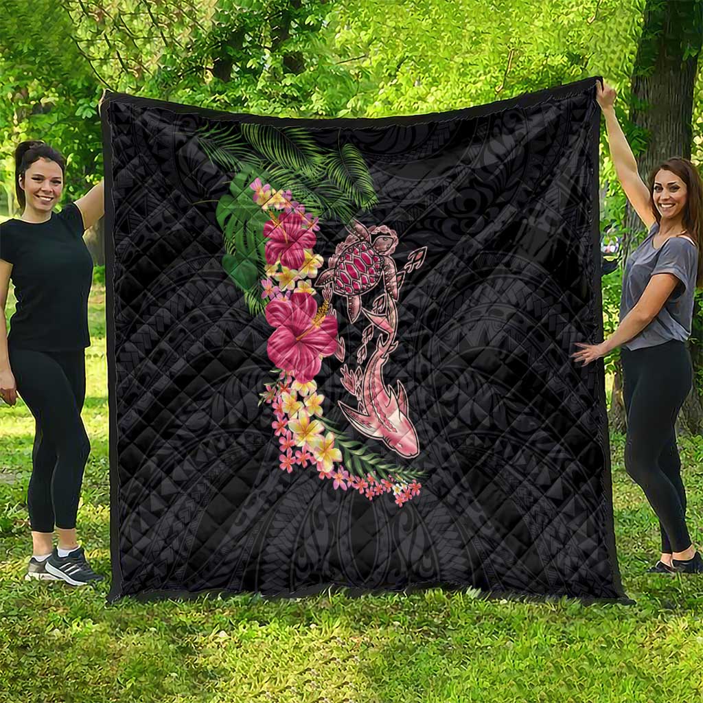 Hawaiian Tropical Plants Turtle and Shark Quilt Polynesian Art Tattoo