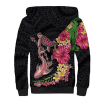 Hawaiian Tropical Plants Turtle and Shark Sherpa Hoodie Polynesian Art Tattoo