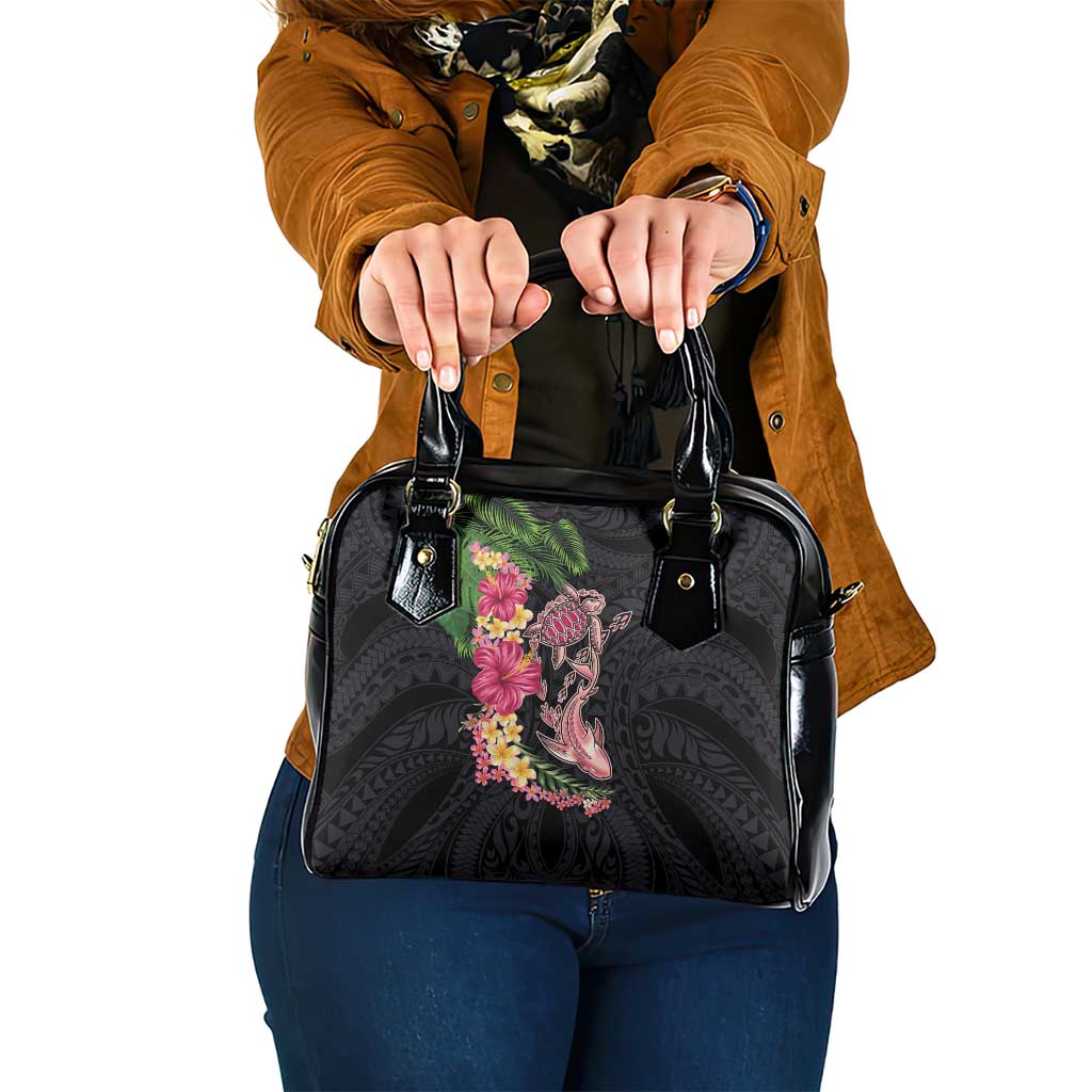 Hawaiian Tropical Plants Turtle and Shark Shoulder Handbag Polynesian Art Tattoo