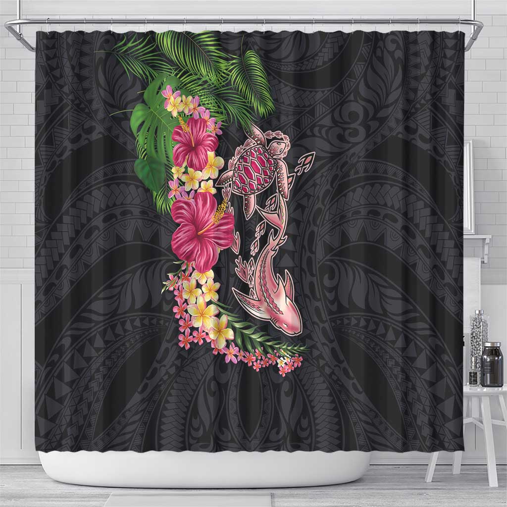 Hawaiian Tropical Plants Turtle and Shark Shower Curtain Polynesian Art Tattoo