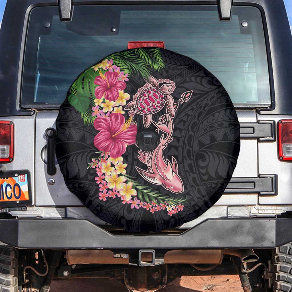 Hawaiian Tropical Plants Turtle and Shark Spare Tire Cover Polynesian Art Tattoo