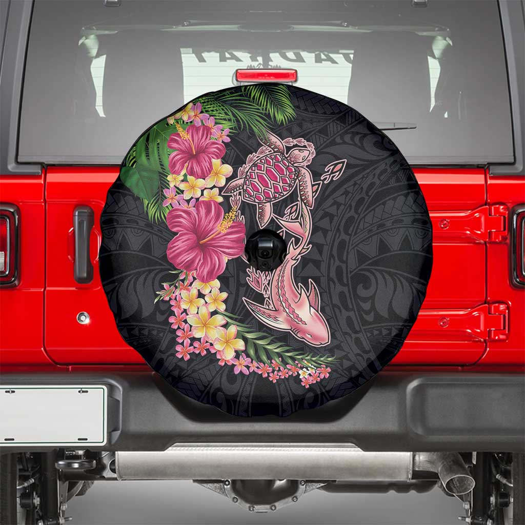 Hawaiian Tropical Plants Turtle and Shark Spare Tire Cover Polynesian Art Tattoo