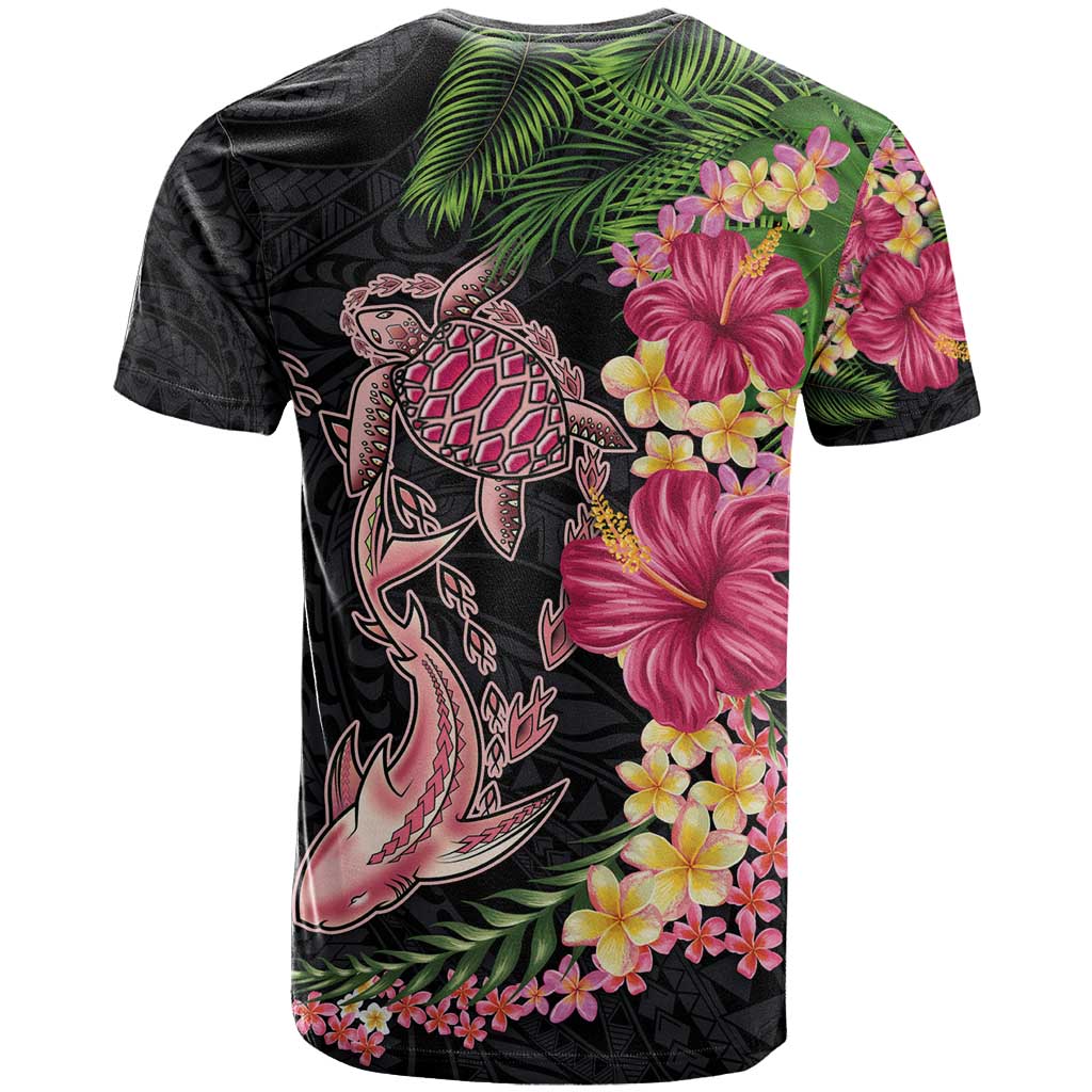 Hawaiian Tropical Plants Turtle and Shark T Shirt Polynesian Art Tattoo