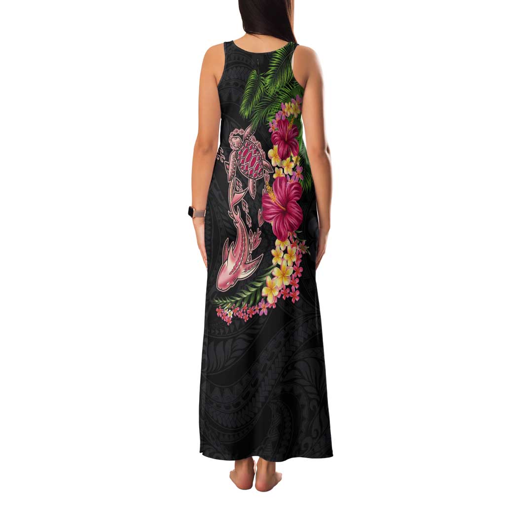 Hawaiian Tropical Plants Turtle and Shark Tank Maxi Dress Polynesian Art Tattoo