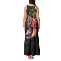 Hawaiian Tropical Plants Turtle and Shark Tank Maxi Dress Polynesian Art Tattoo
