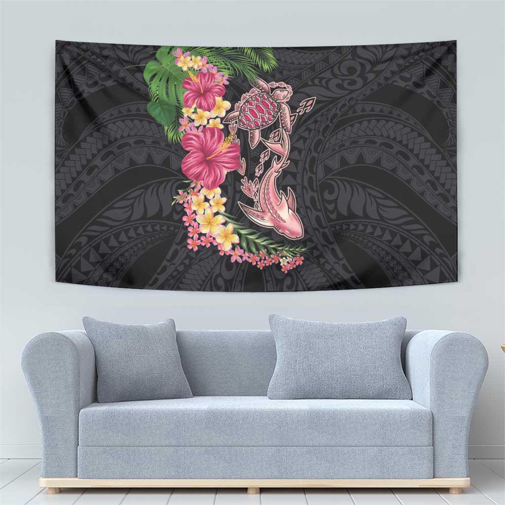 Hawaiian Tropical Plants Turtle and Shark Tapestry Polynesian Art Tattoo