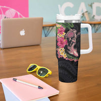 Hawaiian Tropical Plants Turtle and Shark Tumbler With Handle Polynesian Art Tattoo