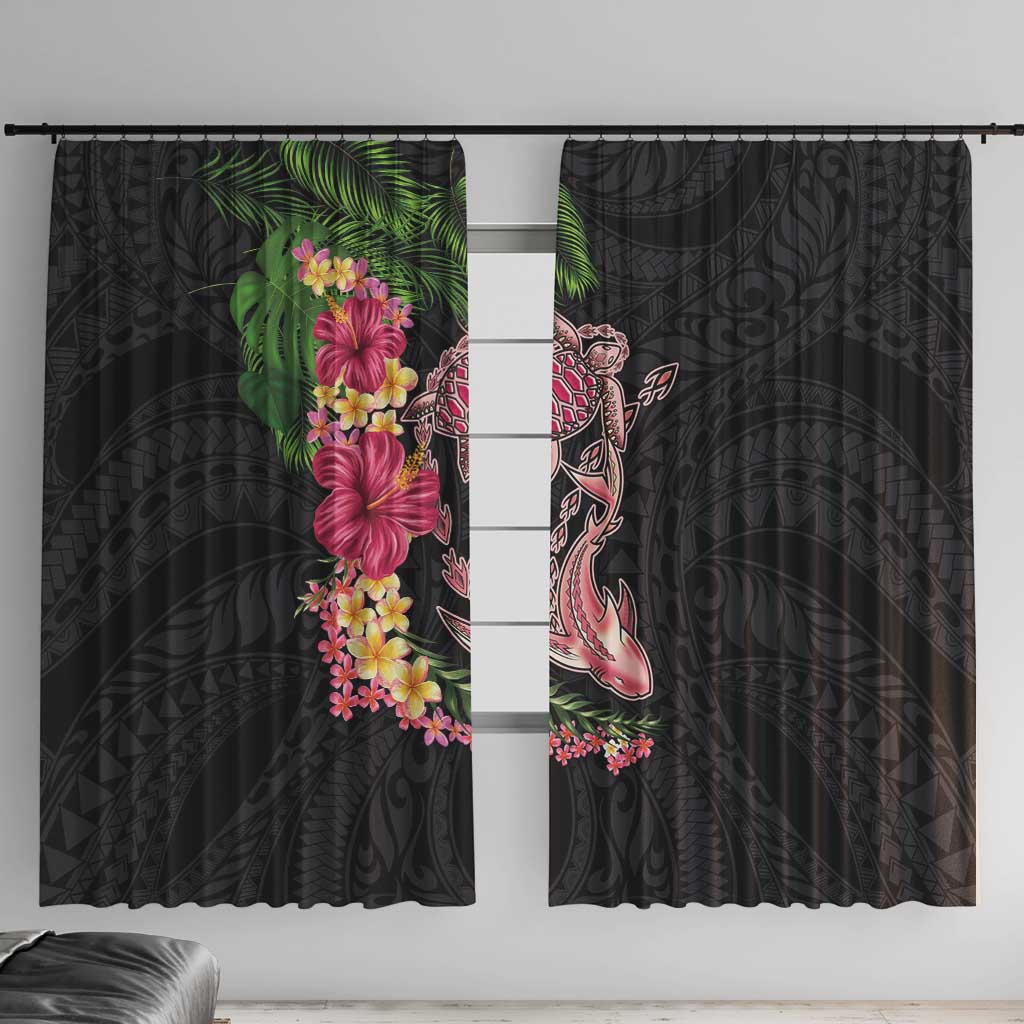 Hawaiian Tropical Plants Turtle and Shark Window Curtain Polynesian Art Tattoo