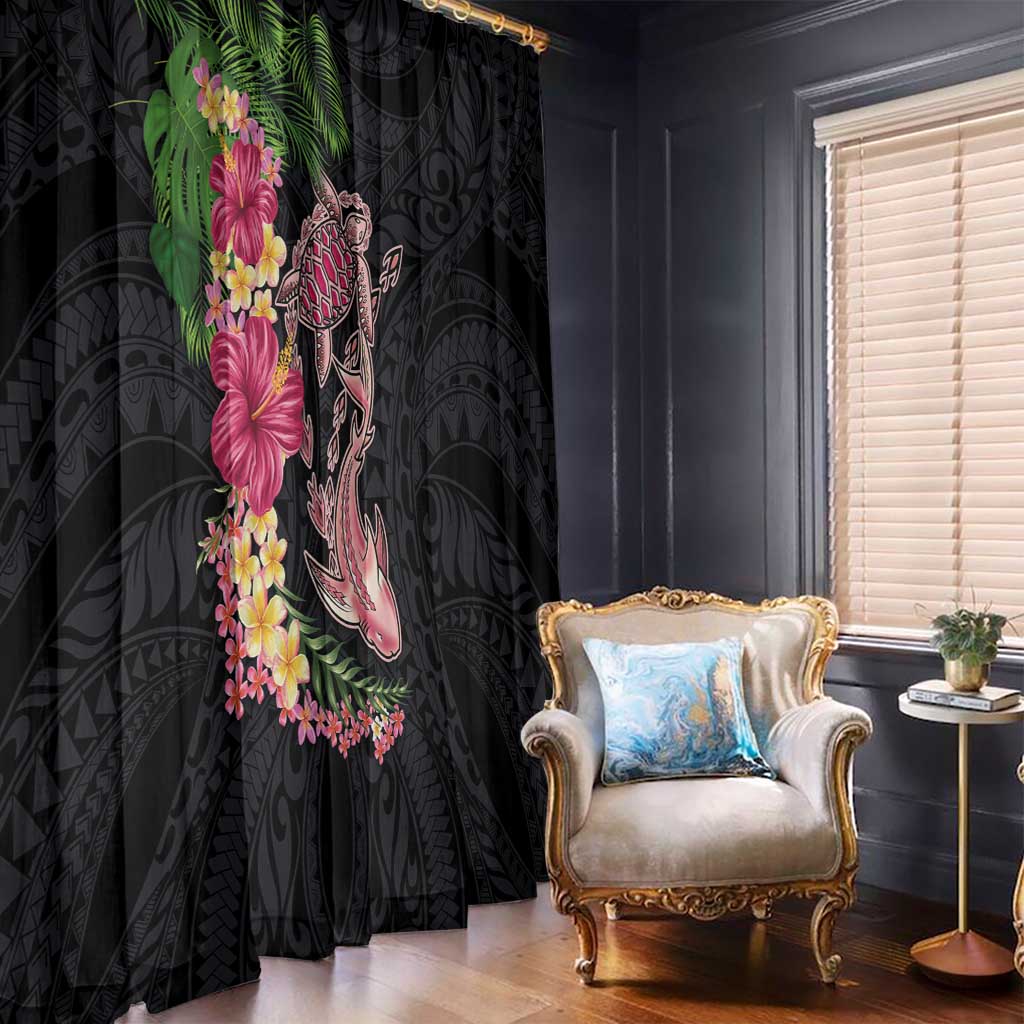 Hawaiian Tropical Plants Turtle and Shark Window Curtain Polynesian Art Tattoo