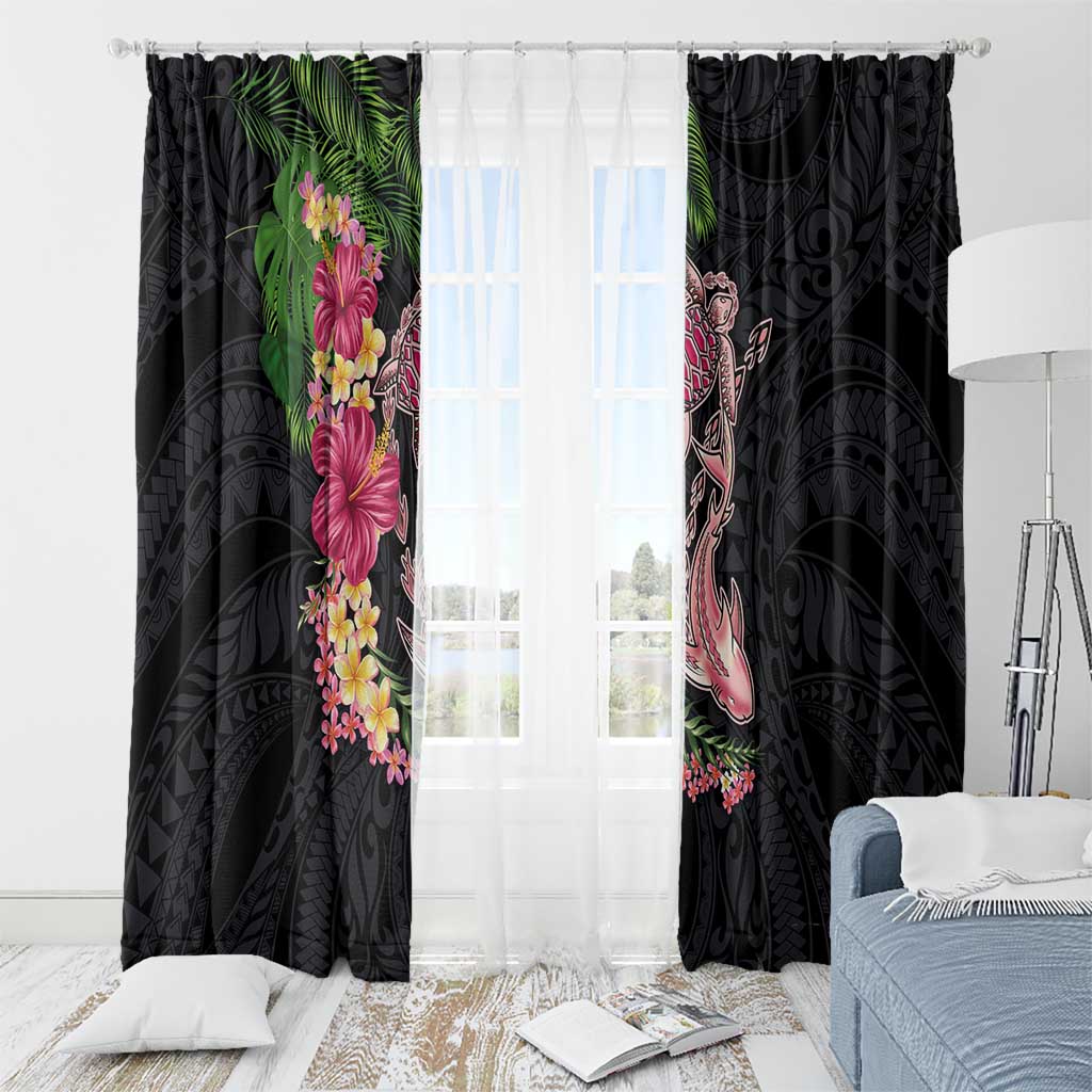 Hawaiian Tropical Plants Turtle and Shark Window Curtain Polynesian Art Tattoo