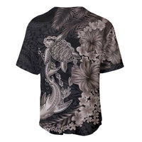 Hawaiian Tropical Plants Turtle and Shark Baseball Jersey Polynesian Art Tattoo Grayscale Color