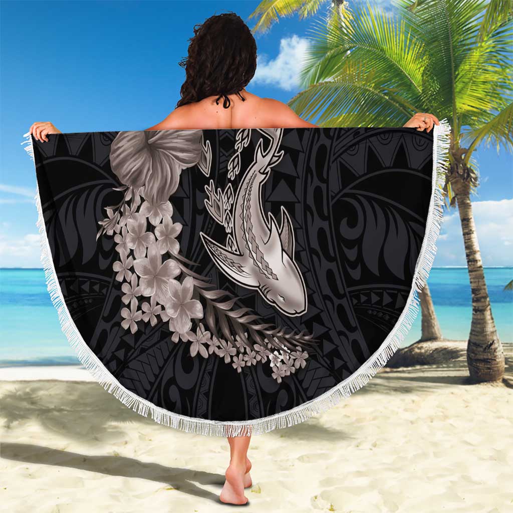Hawaiian Tropical Plants Turtle and Shark Beach Blanket Polynesian Art Tattoo Grayscale Color