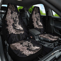 Hawaiian Tropical Plants Turtle and Shark Car Seat Cover Polynesian Art Tattoo Grayscale Color