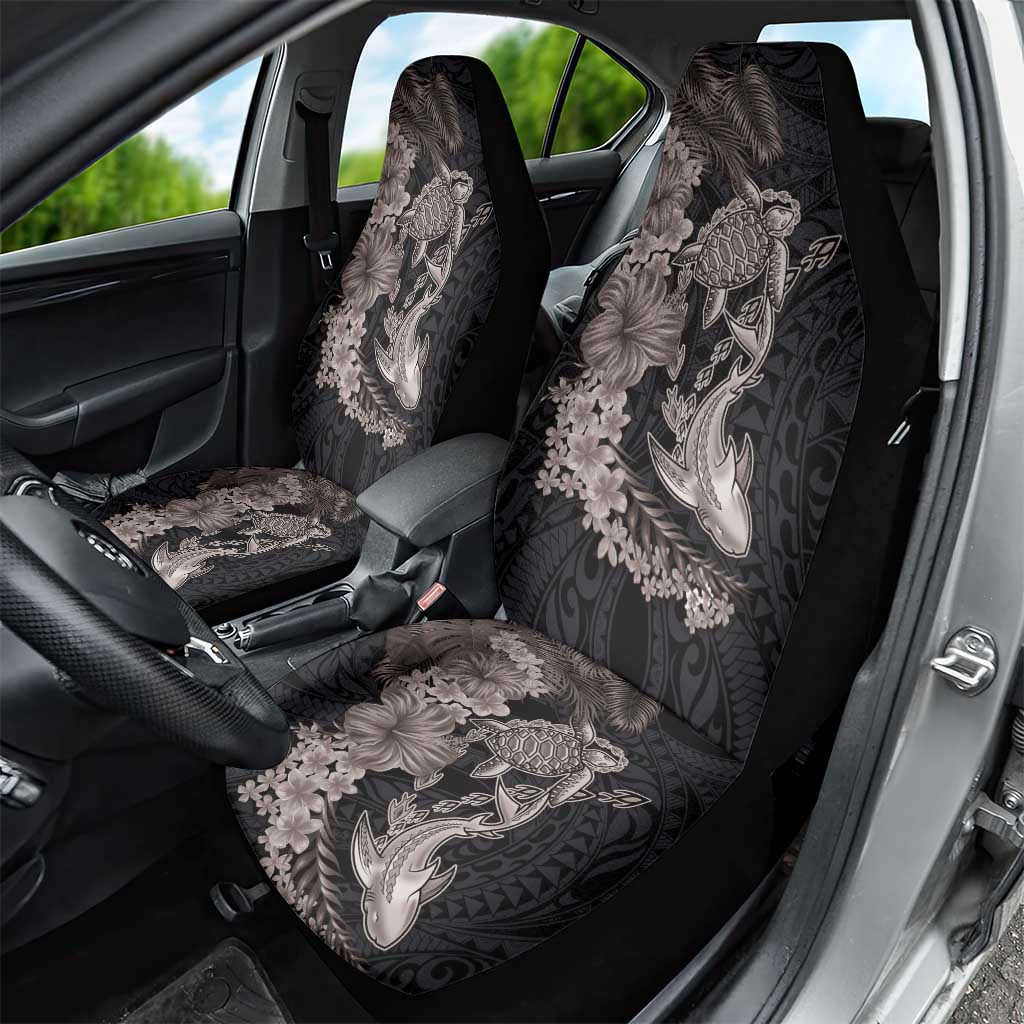 Hawaiian Tropical Plants Turtle and Shark Car Seat Cover Polynesian Art Tattoo Grayscale Color