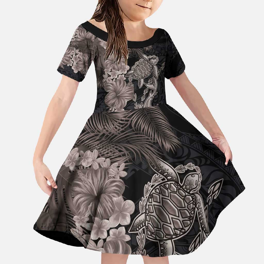 Hawaiian Tropical Plants Turtle and Shark Family Matching Mermaid Dress and Hawaiian Shirt Polynesian Art Tattoo Grayscale Color