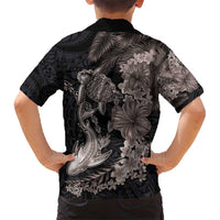 Hawaiian Tropical Plants Turtle and Shark Kid Hawaiian Shirt Polynesian Art Tattoo Grayscale Color LT03 - Polynesian Pride