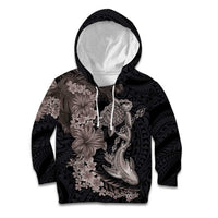 Hawaiian Tropical Plants Turtle and Shark Kid Hoodie Polynesian Art Tattoo Grayscale Color LT03 Hoodie Black - Polynesian Pride