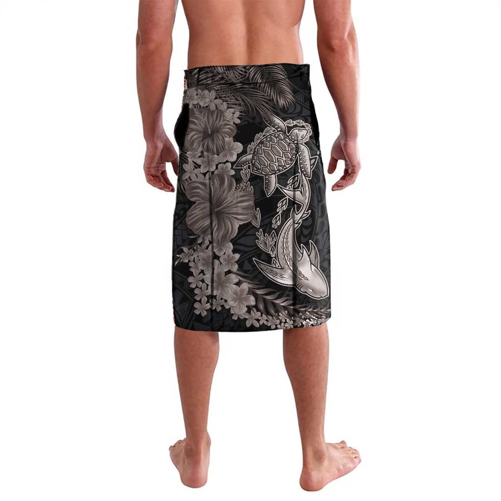 Hawaiian Tropical Plants Turtle and Shark Lavalava Polynesian Art Tattoo Grayscale Color