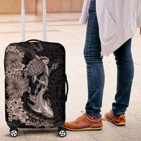 Hawaiian Tropical Plants Turtle and Shark Luggage Cover Polynesian Art Tattoo Grayscale Color
