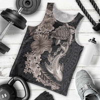 Hawaiian Tropical Plants Turtle and Shark Men Tank Top Polynesian Art Tattoo Grayscale Color